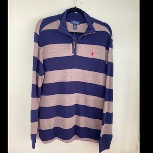 Boys XL Polo Navy and Grey Striped Quarter-zip